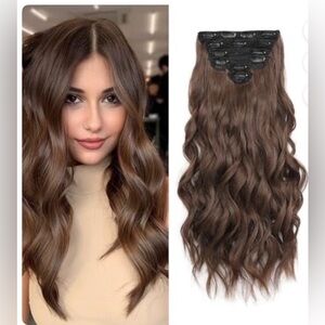 Clip in Hair Extensions 6PCS 16 Inch for Women Chocolate Brown christmas, party